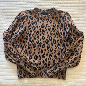 Ann Taylor Crewneck Leopard Print Sweater - Brown and Blue - Size S